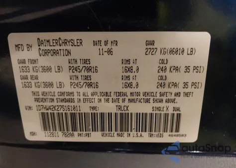 2007 Dodge Dakota Slt z USA, uszkodzony, nr VIN 1D7HW42K27S161011
